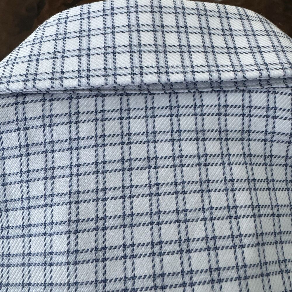 David Donahue Trim Fit‎ Dress Shirt Mens 14.5 32/33 White Blue Plaid Check Slim - Picture 11 of 14